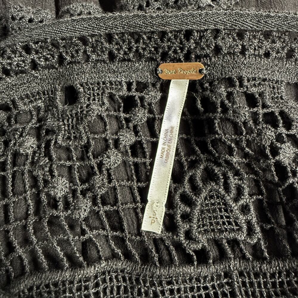 Free People Emily Black Lace Crochet High Neck Boho Mini Dress Size Small - Picture 4 of 10